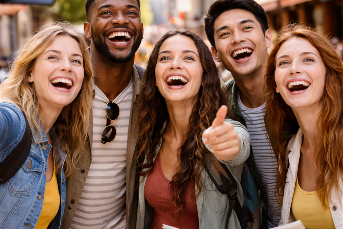 Friend group exploring a city together